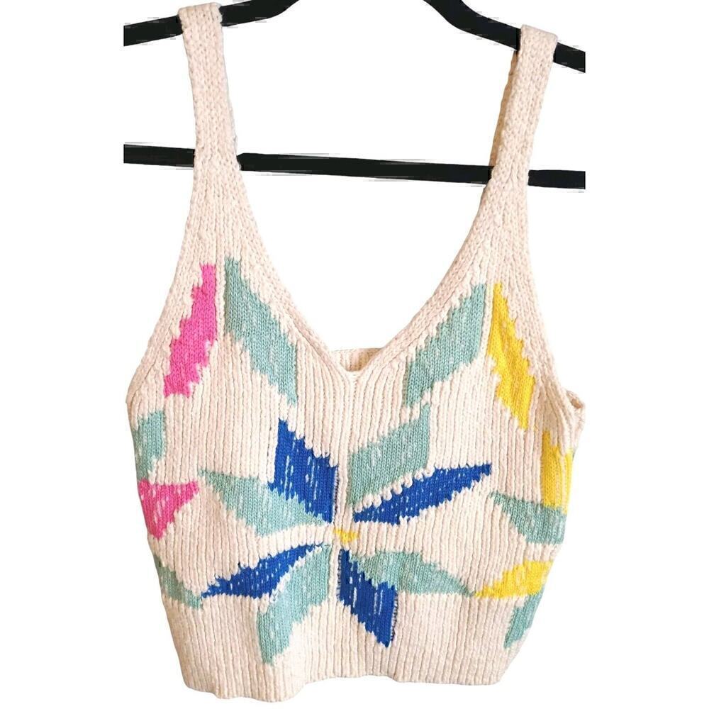 MOTHER Varsity Cropped Sweater Vest Designer Knit S Small